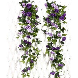 2PCS Fake Rose Garland, 7.9FT Artificial Vines Flowers Hanging Silk Rose, Purple